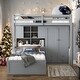 preview thumbnail 16 of 28, Twin Size Bunk Bed with Drawers, Wardrobe, Storage Shelves and Hydraulic Bed Grey