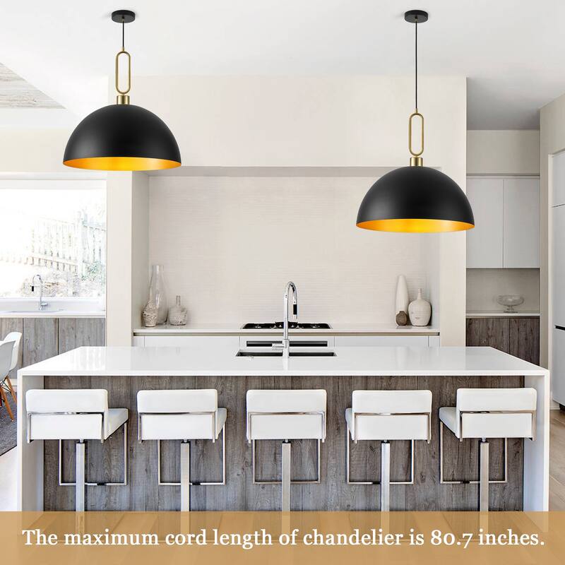 Industrial 1-Light 23.6" Metal Dome Pendant Light for Kitchen Island Dining Room