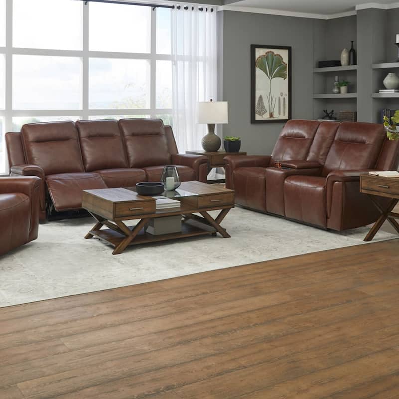 Liberty Furniture Avery Living Room Sets - Leather Power Sofa, Loveseat, Recliner - Sofa, Loveseat Cognac Leather Brown