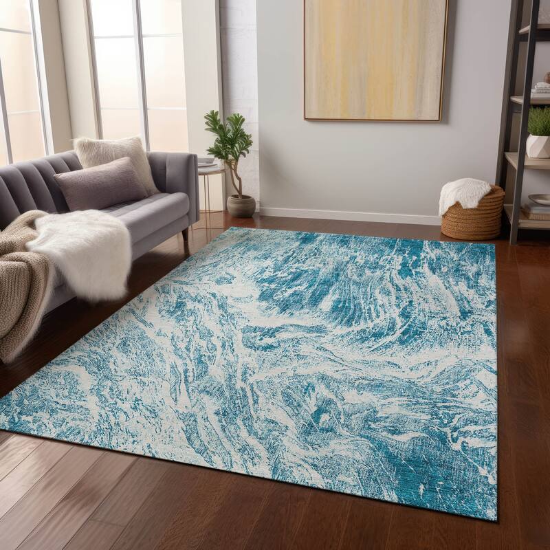 Machine Washable Indoor/ Outdoor Modern Abstract Chantille Rug