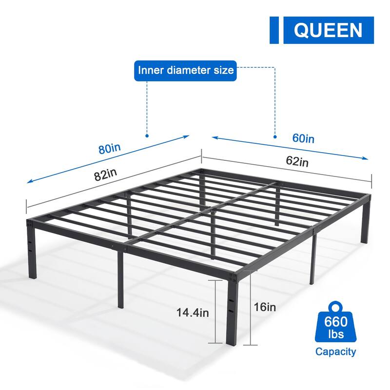 VECELO Bed Frames No Box Spring Needed, Heavy Duty Metal Platform with Steel Slat, Easy Assembly, Black