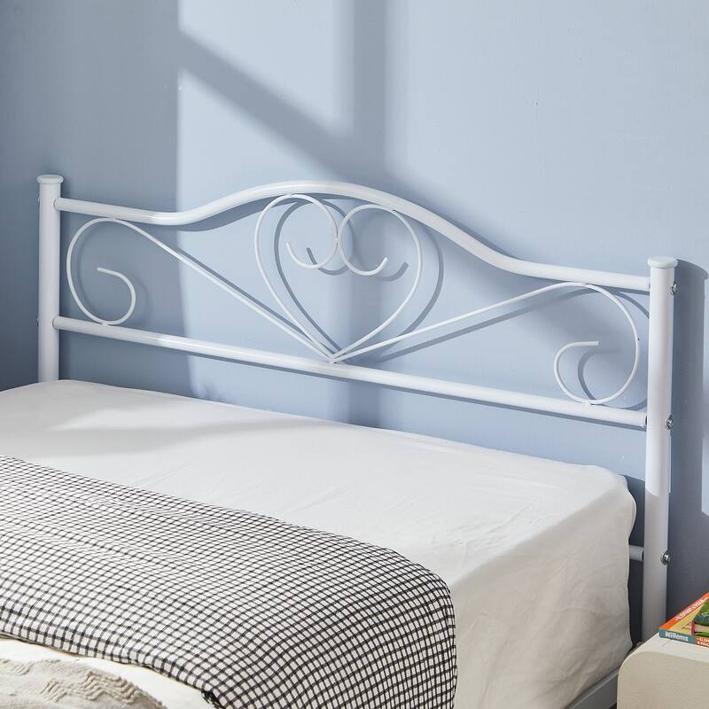 Javlergo Set of 2 Twin Size Metal Platform Bed Frame with Heart Shape Scroll Headboard No Box Spring Needed