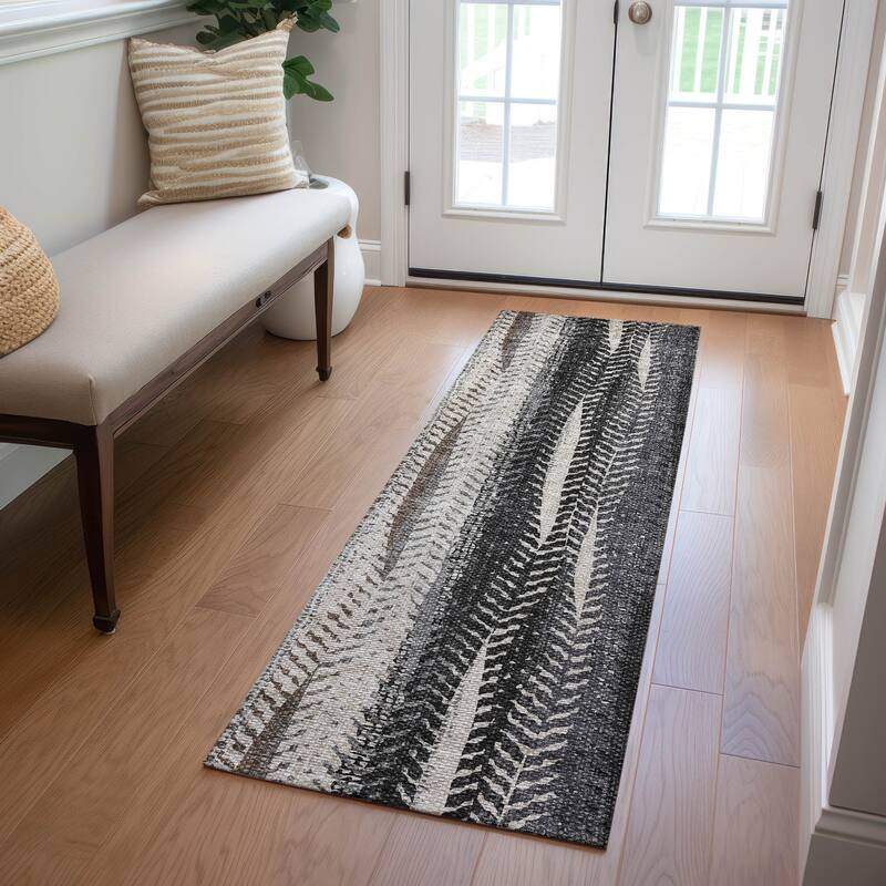 Machine Washable Indoor/ Outdoor Chantille Modern Imprints Rug - Brown - 2'3" x 7'6"