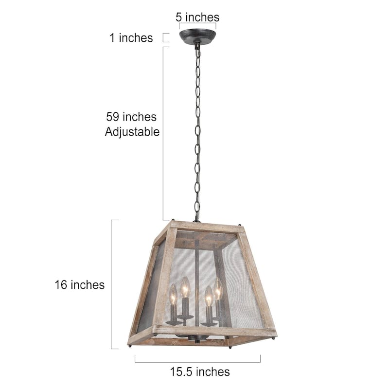 Farmhouse Handcrafted Wood Kitchen Pendant Light with Metal Mesh for Foyer - W15.5" x H16"
