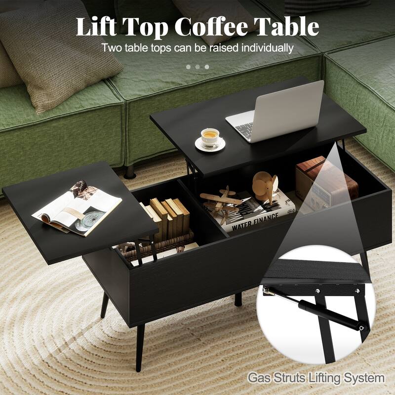 Gymax Lift Top Coffee Table w/ Split Top & 2 Hidden Compartments