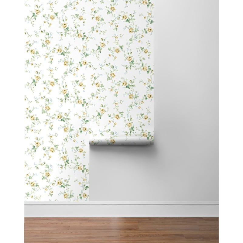 Seabrook Designs Meadow Floral Trail Prepasted Wallpaper