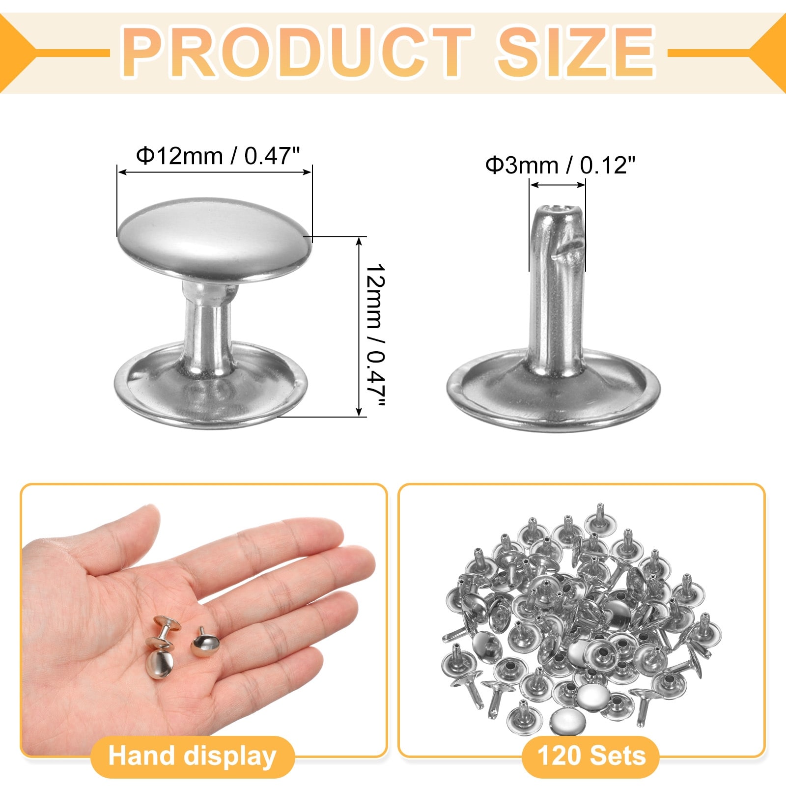 Leather Rivets, Double Cap Rivet Tubular Metal Studs