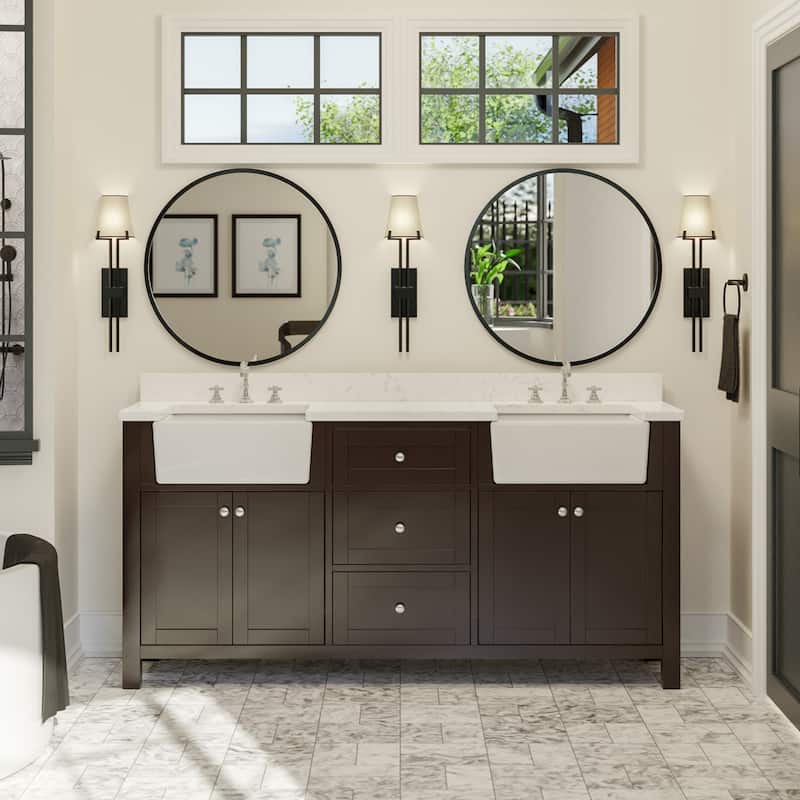 KitchenBathCollection Yorkshire 72" Farmhouse Double Bathroom Vanity with Engineered Marble Top