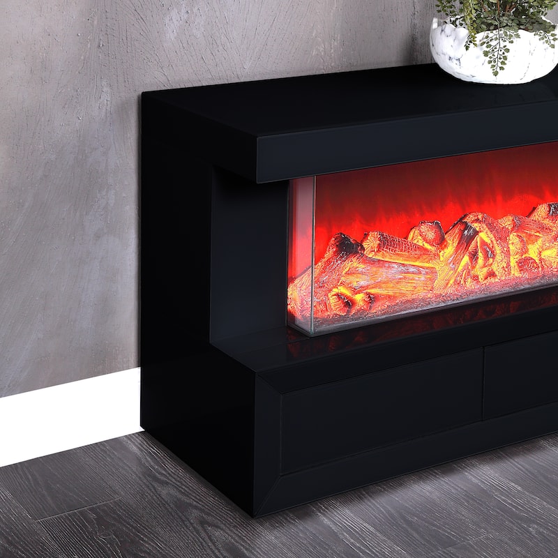Dorian 71"W Wood Finish TV Stand with Fireplace and Speaker