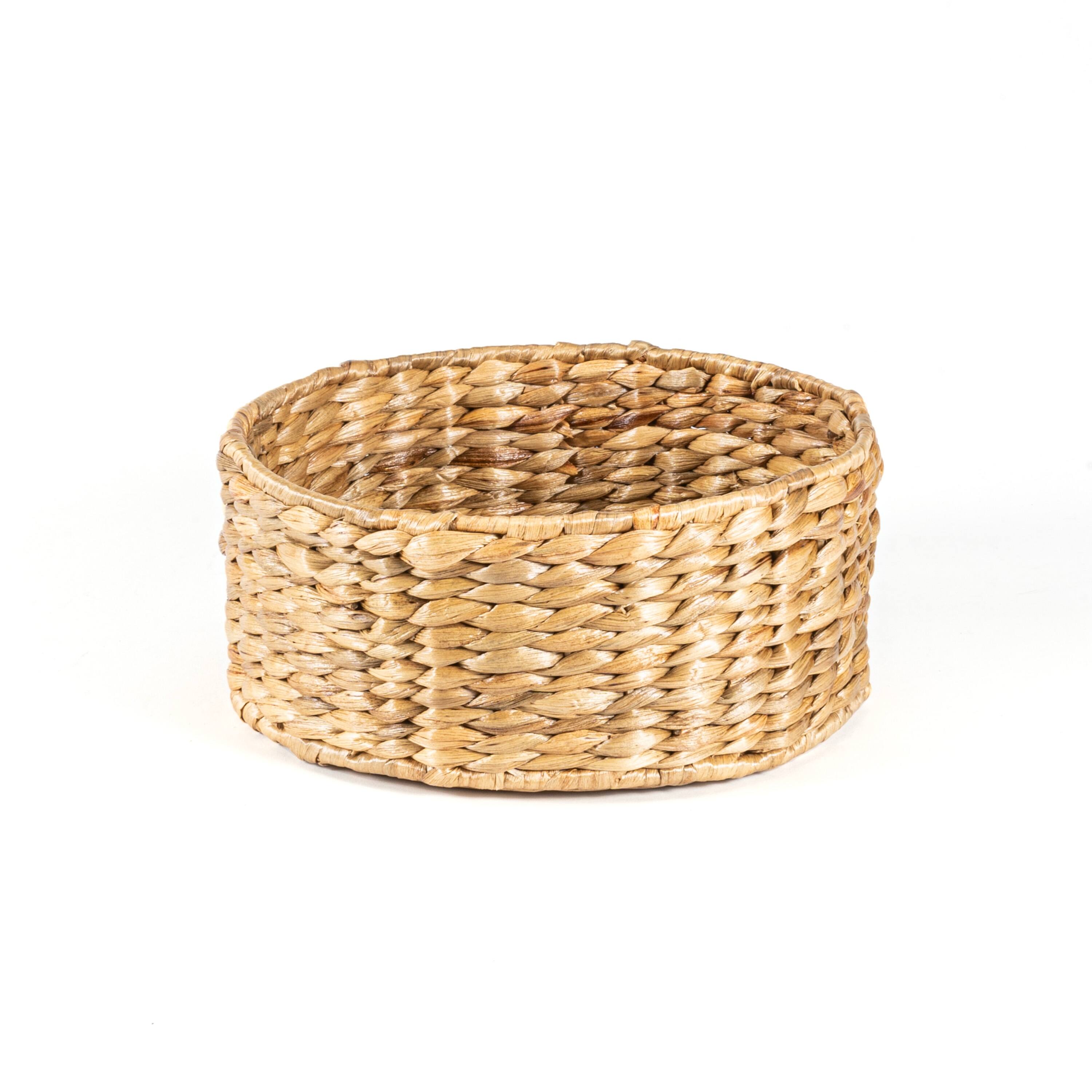 Gouda Southwestern HandWoven Hyacinth Circular Nesting Baskets with Wood Lids, Natural (Set of