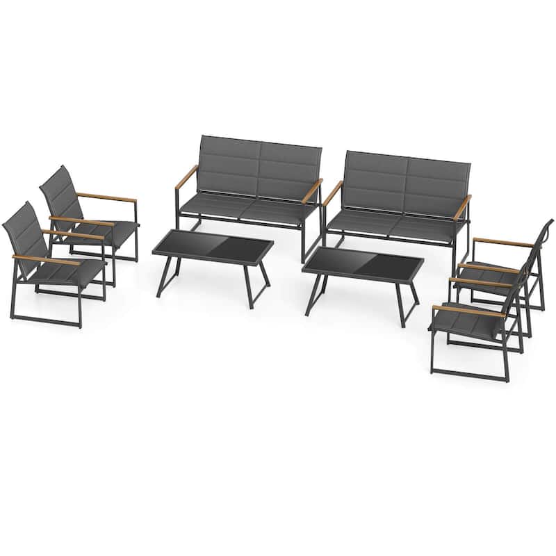 Costway 4/8 PCS Patio Furniture Setwith Padded Fabric Seat & - See Details - Grey - See Details