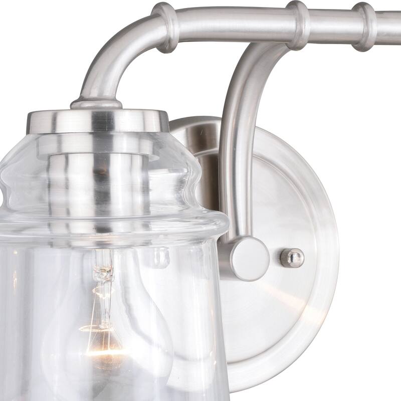 Toledo 2 Light Satin Nickel Industrial Jar Bathroom Vanity Fixture - 14.75-in W x 8.25-in H x 8-in D