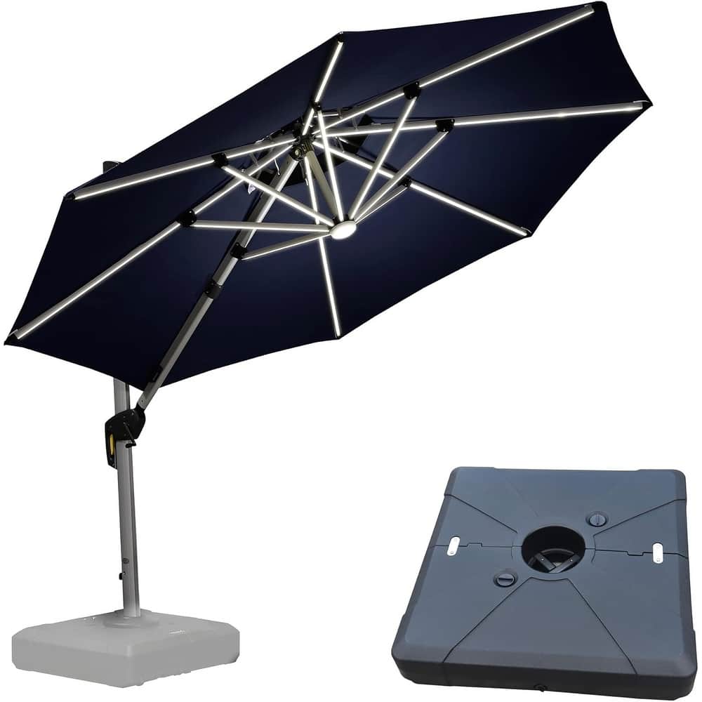 PURPLE LEAF 10/11/12ft Round Double Top LED Patio Cantilever Umbrella with Base