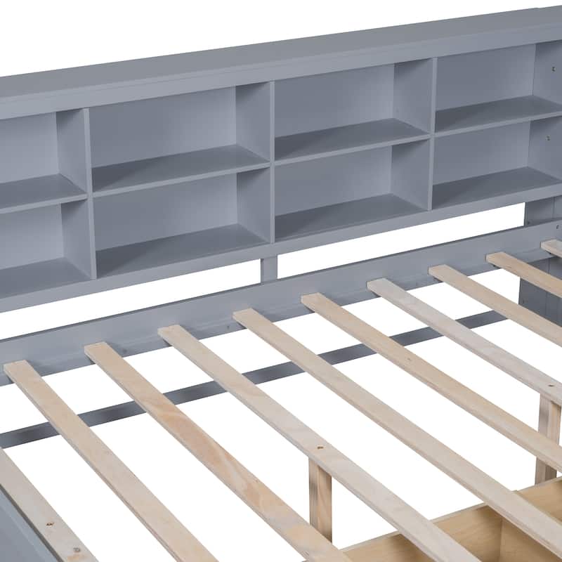 Full Size Wood Daybed with 2 Storage Drawers,Storage Shelf and USB Charging Ports