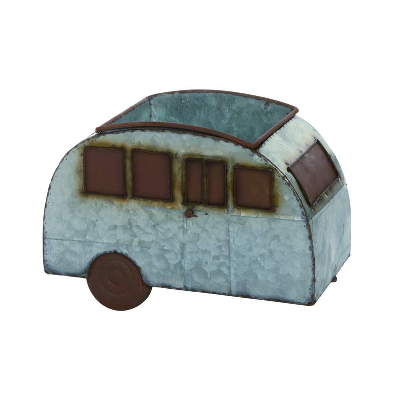 Transpac 4.17 in. Spring Camper Planter Galvanized Metal