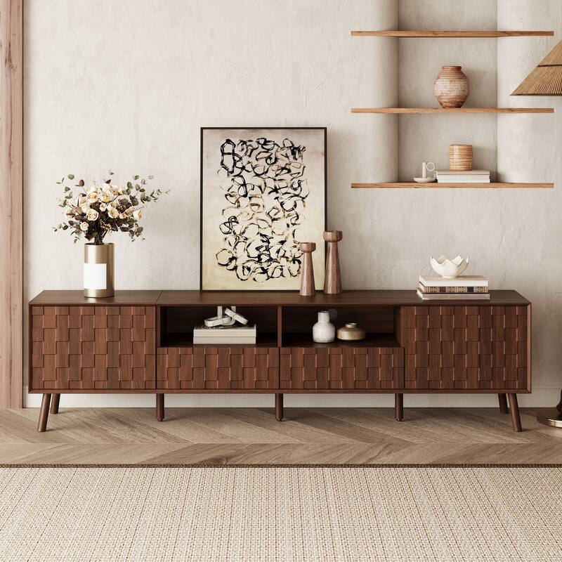 78inch Modern TV Stand for TVs up to 85 inches for Living Room, Entertainment Center with Solid Wood Legs