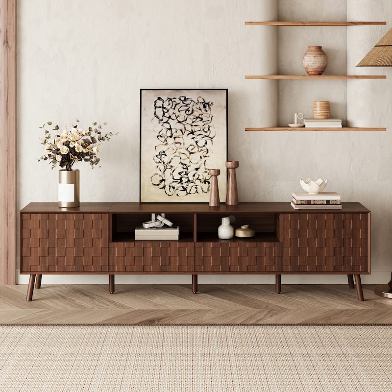 Roomfitters 78 Inch Modern TV Stand for TVs up to 85 Inch, Media Console with Storage Drawers & Solid Wood Legs, Walnut
