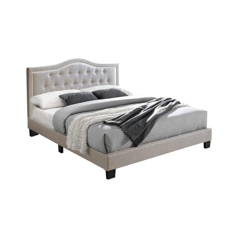 Fabric Upholstered Bed with Button Tufting
