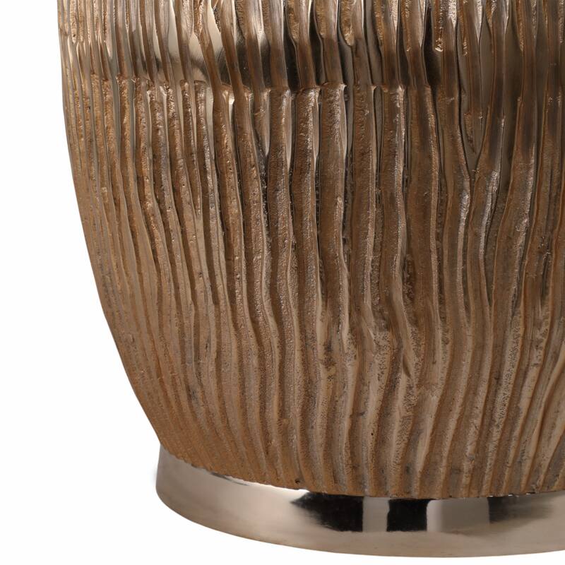 Modern Ribbed Drum Side Table with Round Metallic Finish Accent - 19", Gold
