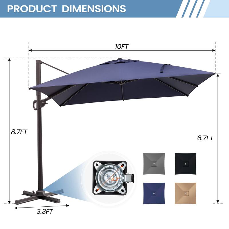 9 x11 FT LED Lighted Patio Cantilever Umbrella Double Top with Weighted Base