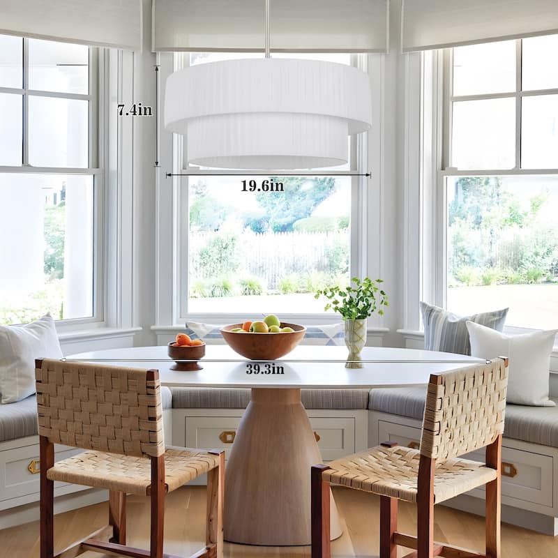 Modern 3-Light Drum Chandelier Fabric Shade Ceiling Hanging Pendant