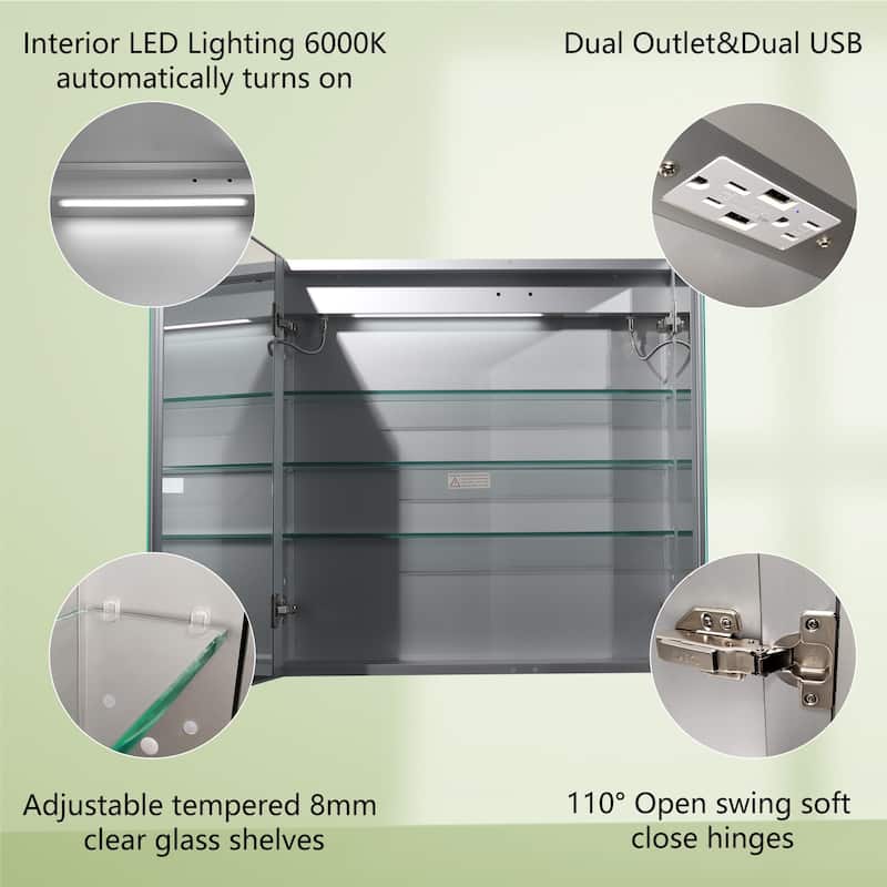 30'' x 30'' LED Lighted Bathroom Medicine Cabinet with Mirror,Recessed or Surface Mount,Defog, Stepless Dimming - 30'' x 30''