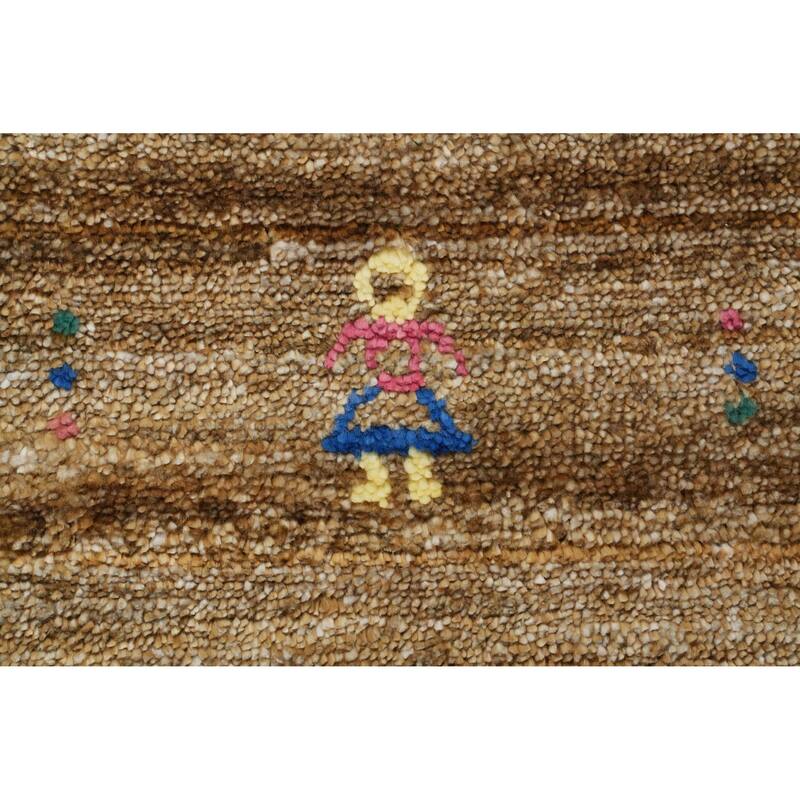 Hand Knotted Oriental Viscose Silk Carpet Tribal Animal Pictorial Yellow & Gold Gabbeh Area Rug - 11' 11'' X 8' 11''