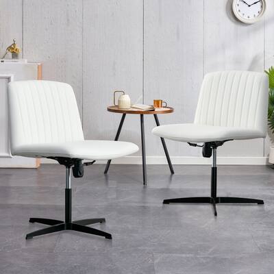 Soft Swivel Home Computer Office Chair White Set of 2 No Wheels Study