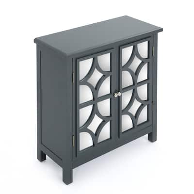 Accent Cabinet, Diamond Design Mirrored Double Door, 1 Shelf, Gray Fir Wood