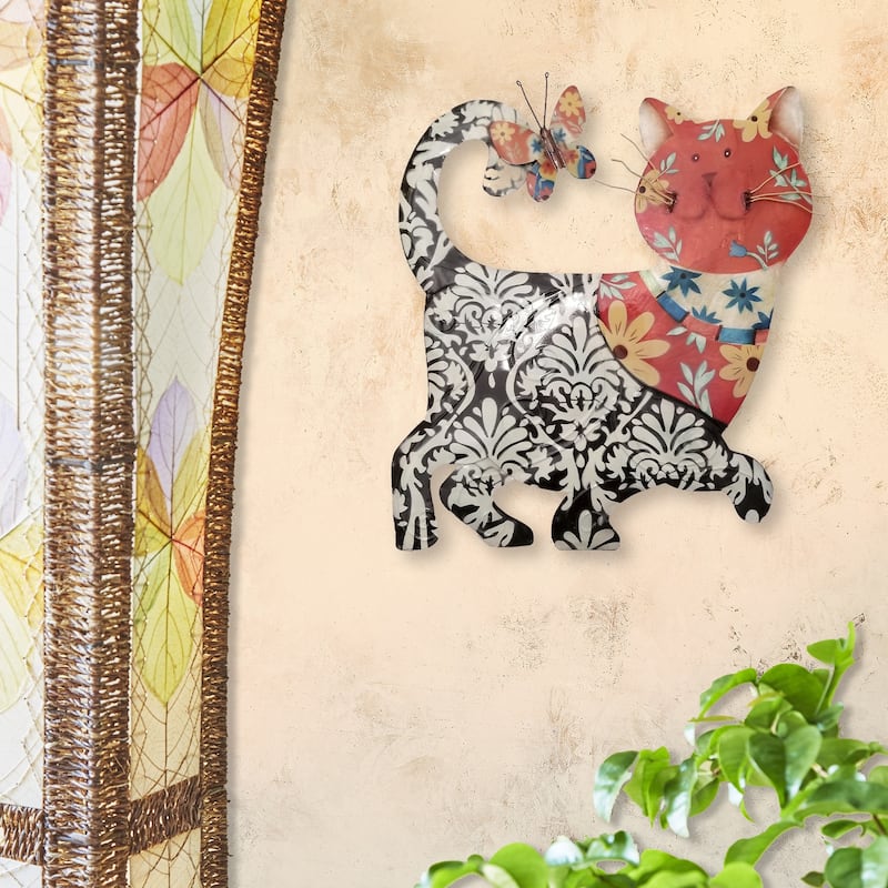Cat Black and Red Garden Decoration - 1 x 12 x 13