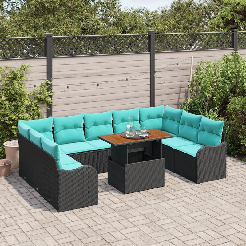 vidaXL 10 Piece Garden Sofa Set with Cushions - 113.8×70×27.2