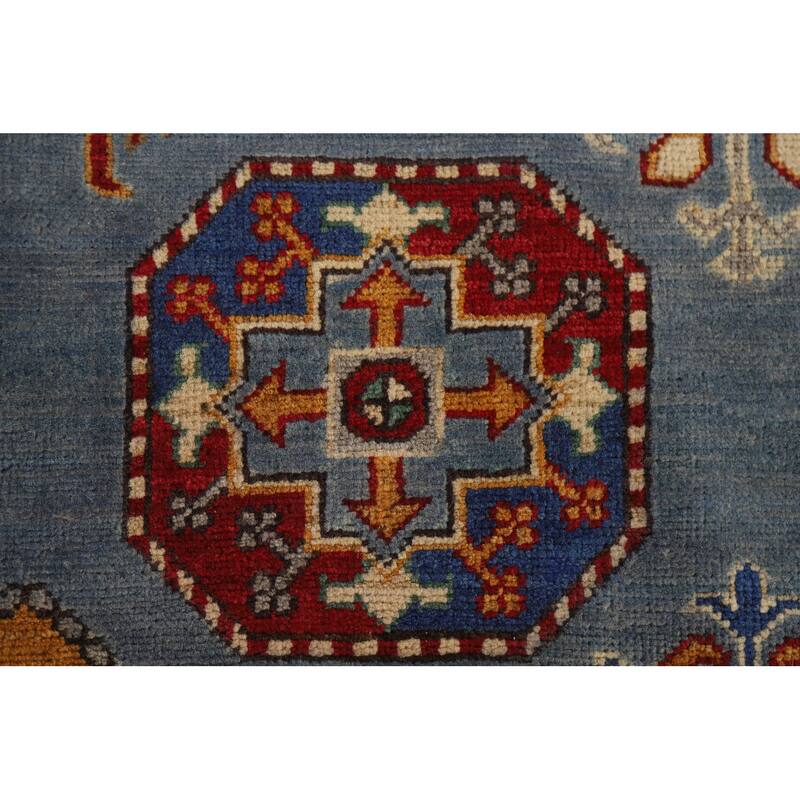 Hand Knotted Oriental 100% Wool Carpet Traditional All-Over Navy Blue & Blues Kazak Area Rug - 9' 8'' X 6' 9''