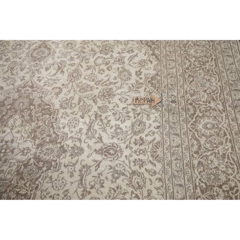 Hand Knotted Oriental 100% Wool Carpet Traditional Floral Beige & Ivories Mashad Area Rug - 12' 1'' X 9' 5''