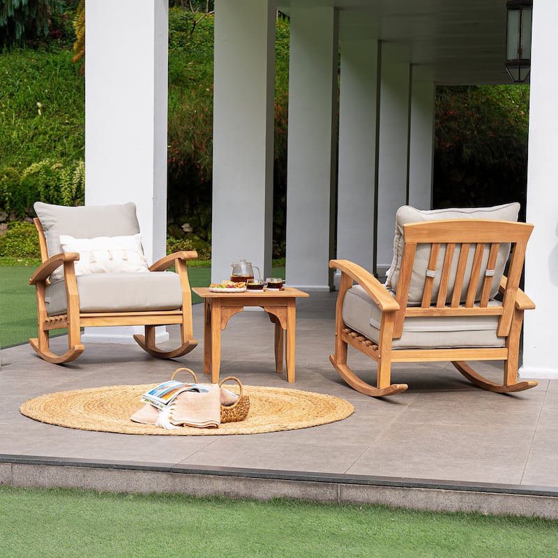Cambridge Casual Leon Teak Outdoor Rocking Chair with Cushion
