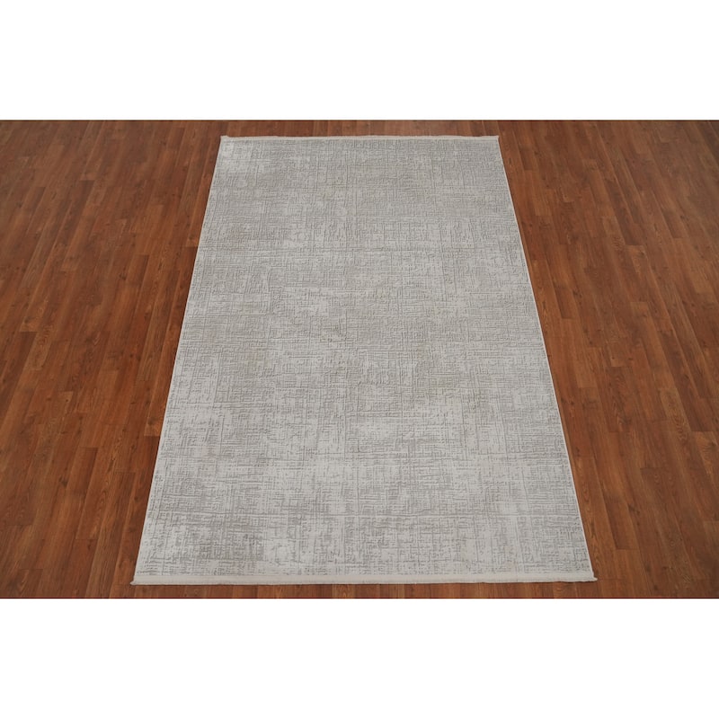 Machine Made Oriental Polyester Carpet Modern Beige & Ivories Distressed Area Rug - 7' 5'' X 5' 2''