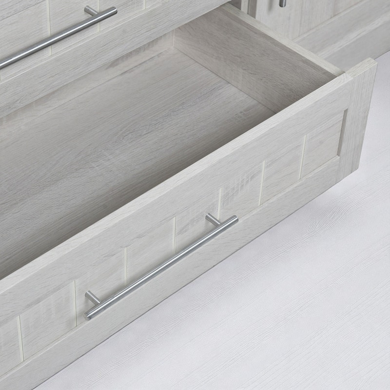 Wooden 4 Door Wardrobe Closet with 3 Drawers, Shelves & Hanging Space, Armoire Cabinet Organizer for Bedroom
