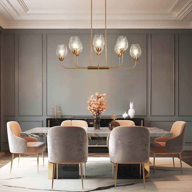 Modern 8-Light Gold 42 IN. Chandelier Textured Glass Kitchen Island Light - W 42" x H 16"