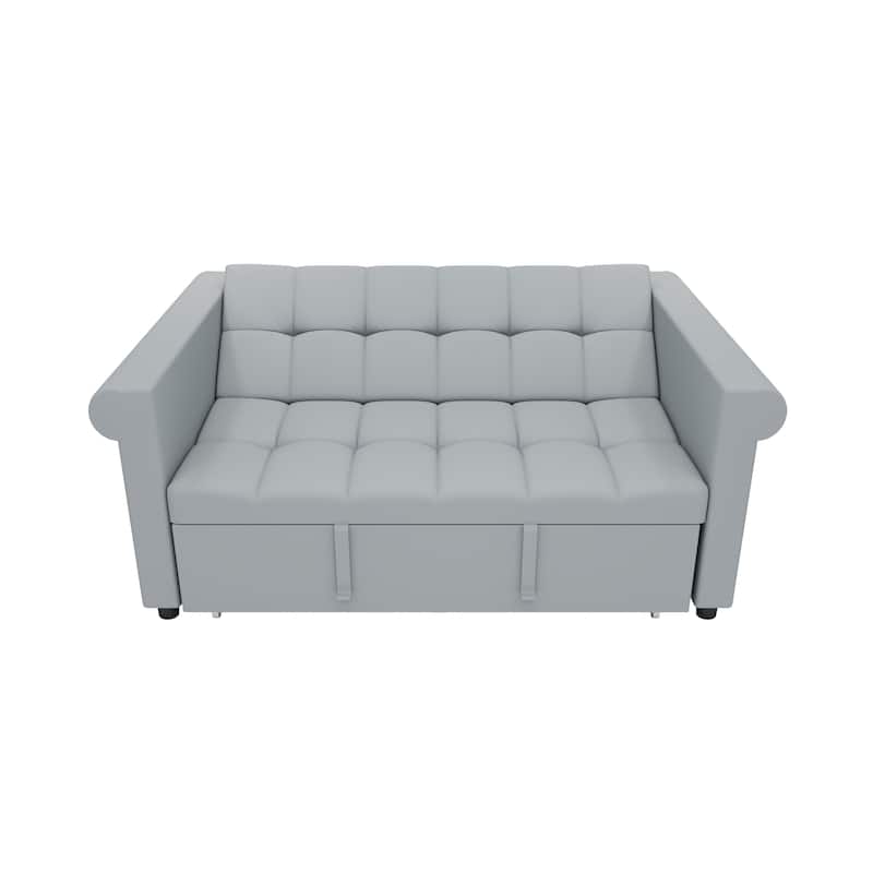 Velvet 2-Seater Sofa Bed, Pull-Out Couch Loveseat with Scroll Arms, Sleeper Sofa with Adjustable Backrest