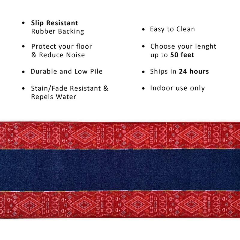 Custom Size Southwestern Border 26 Inch Wide Non-Slip Stair Runner Rug