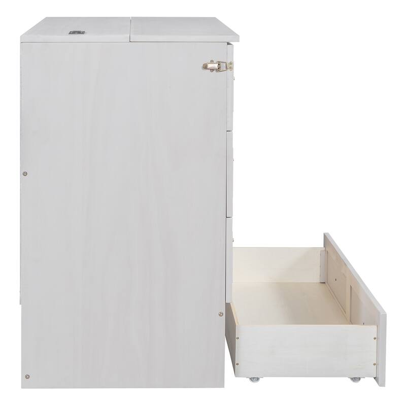 Space-Saving Full Size Murphy Bed with Storage Drawers, White