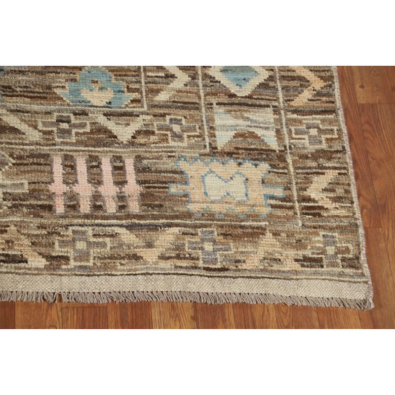 Vegetable Dye Oushak Turkish Rug Handmade Brown Floral Wool Carpet - 5'8" x 7'10"