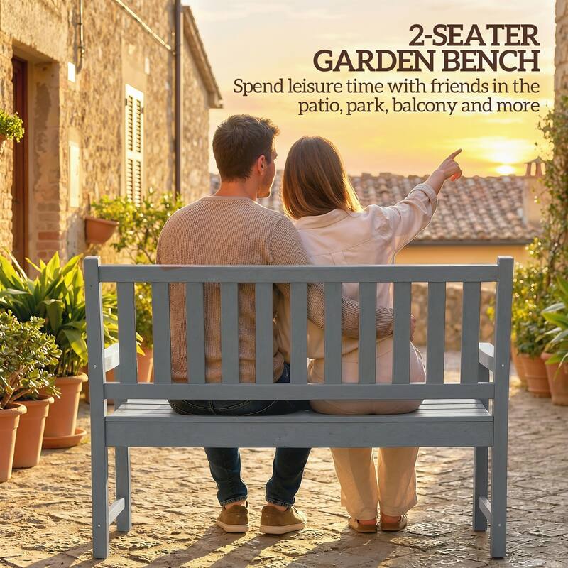 Outsunny Outdoor Bench, 49" All-Weather HDPE Garden Bench, 2-Person Patio Loveseat with 528 lbs Capacity