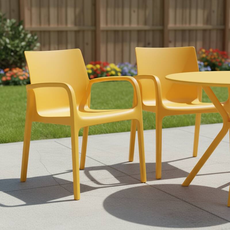 HomeRoots Set of Two Gold Heavy Duty Plastic Outdoor Stacking Dining Chairs
