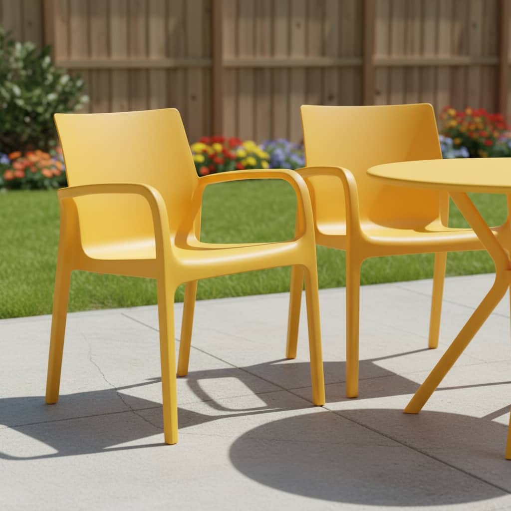 HomeRoots Set of Two Gold Heavy Duty Plastic Outdoor Stacking Dining Chairs