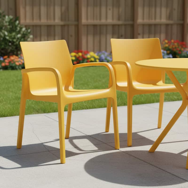 HomeRoots Set of Two Gold Heavy Duty Plastic Outdoor Stacking Dining Chairs - Gold
