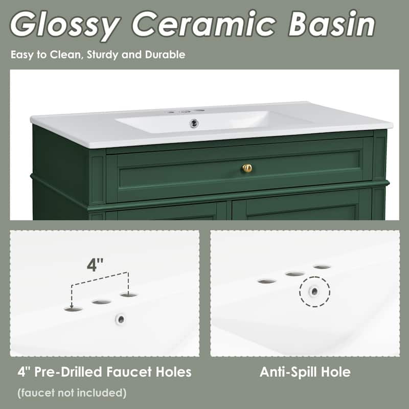 36'' Bathroom Storage Vanity Cabinet with Single Ceramic Sink, Drawers