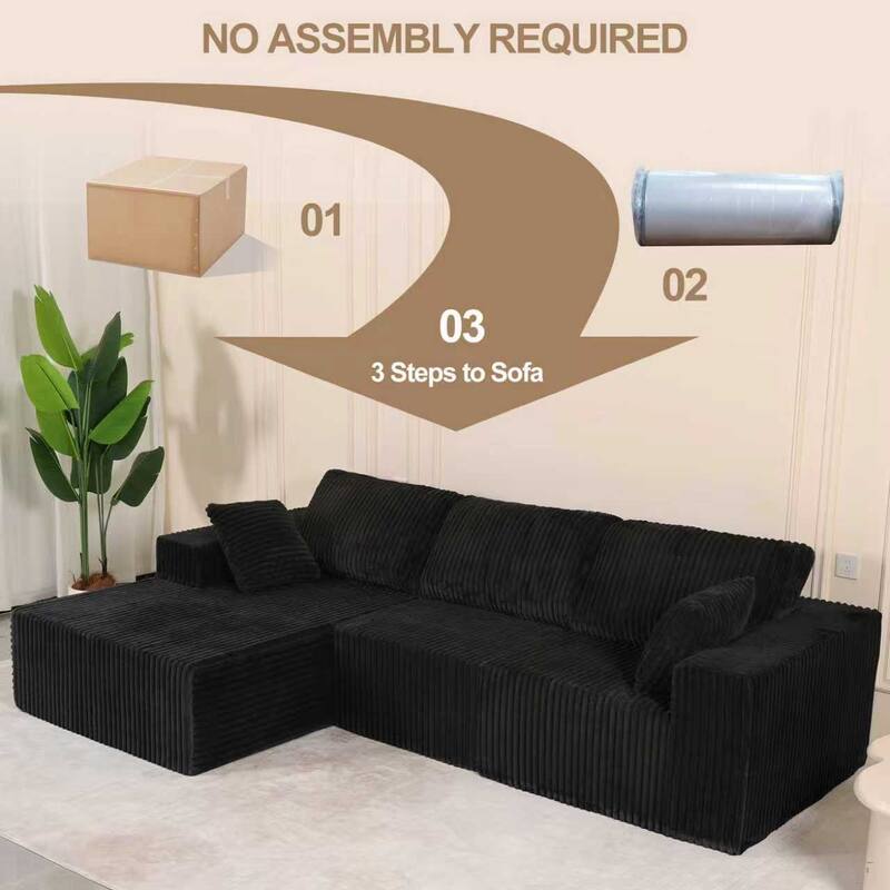 L-Shape Sectional Sofa with Chaise & Pillow, Deep-Seat Cloud Couch