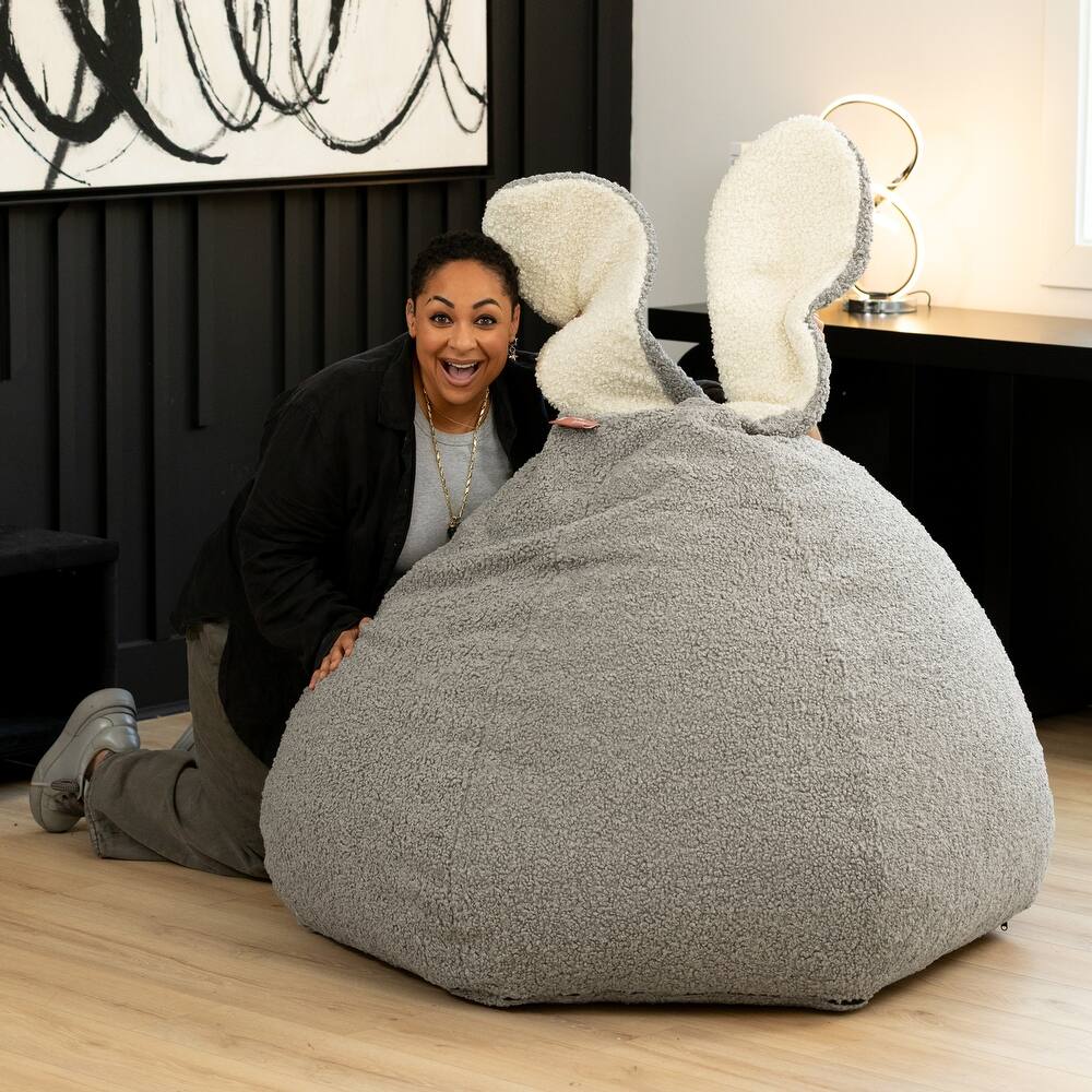 Raven-Symoné Home HopSeat Bunny - Oval Shaped Large Bean Bag Chair with Ears, Ultra Soft Shearling