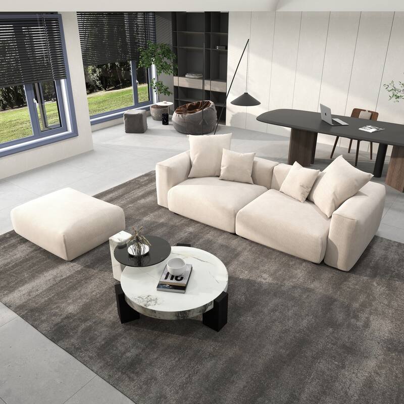 102" Oversized Corduroy Modular Sofa Reversible Couch with Ottoman