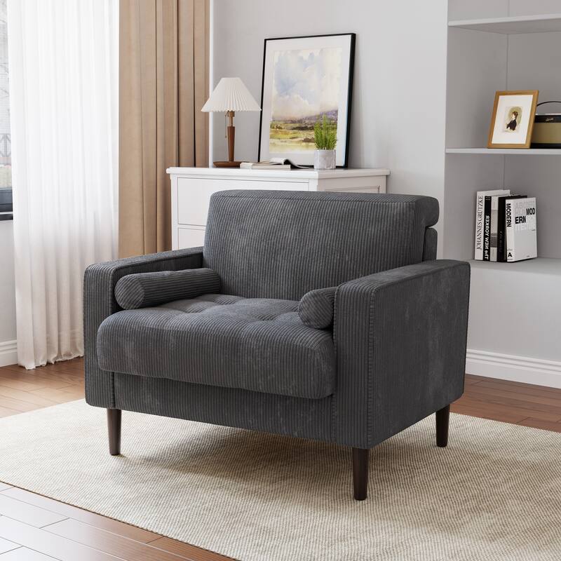Modern Upholstered Accent Chairs, Corduroy Wide Armchairs For Living Room - Single - Grey
